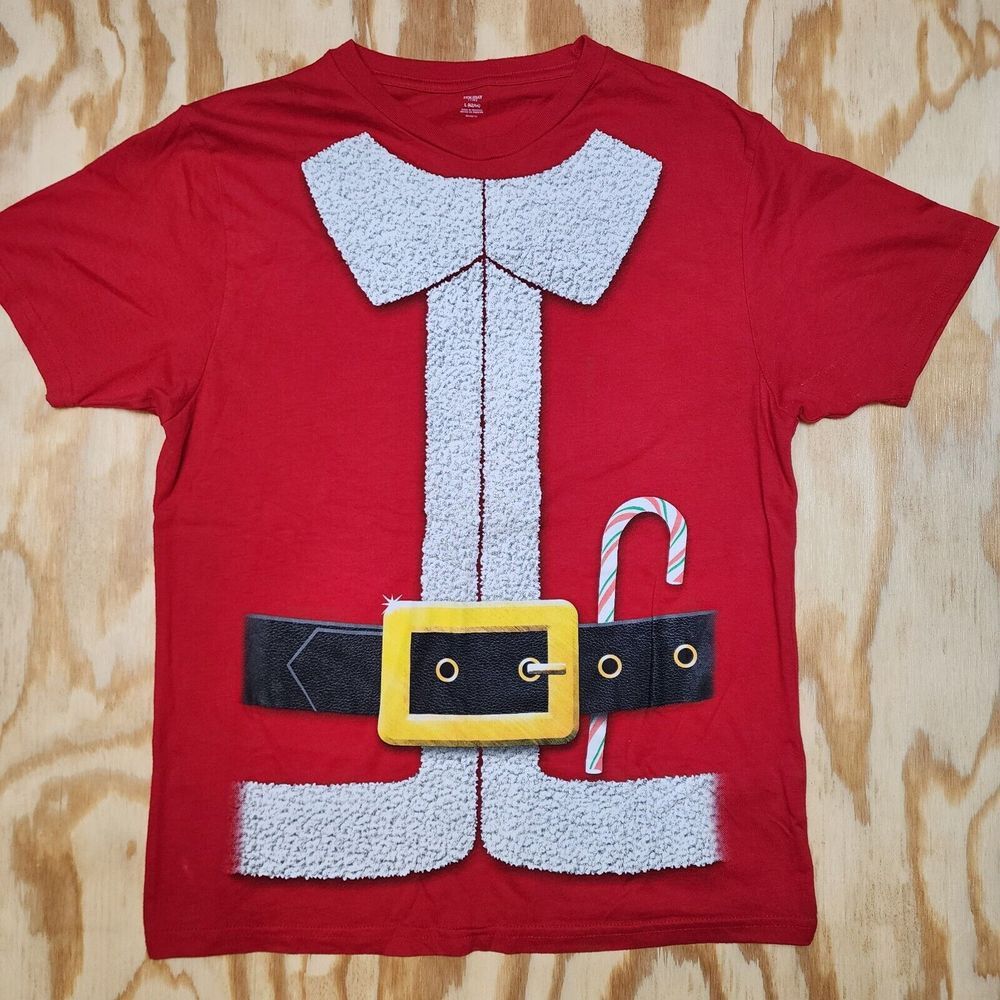 Men's L Christmas Holiday Time Graphic Print Santa Suit Candycane T-shirt‎